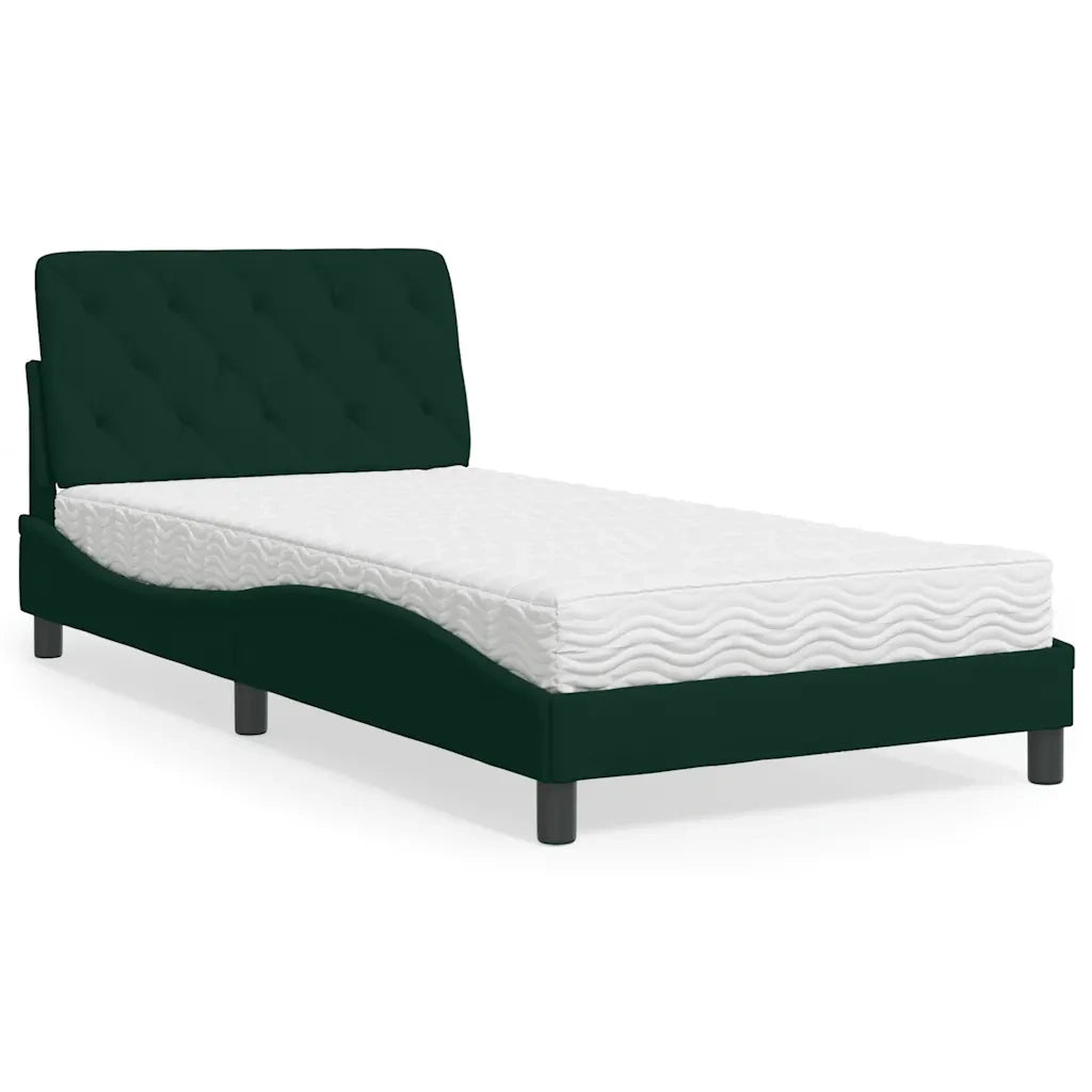 Letto con Materasso-Struttura Letto con Materasso Verde Scuro 100x200 cm in Velluto