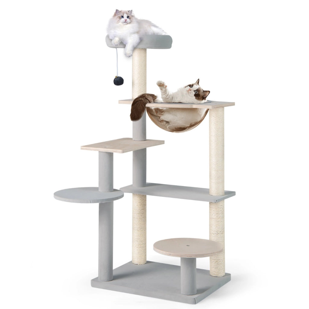 Albero per gatti a pi¨´ livelli con piattaforma imbottita rimovibile, Centro attivit¨¤ per gatti da interno alto 113cm-Alberi Tiragraffi