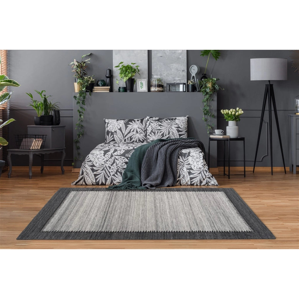 Tappeto Phoenix in lana jacquard grigio e antracite