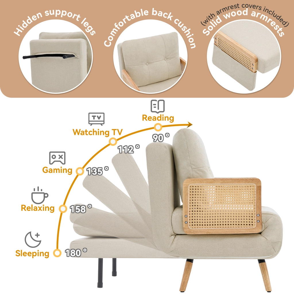Poltrona letto 3 in 1 con funzione letto, reclinabile a scomparsa e letto per gli ospiti, poltrona imbottita con schienale regolabile in 5 posizioni e