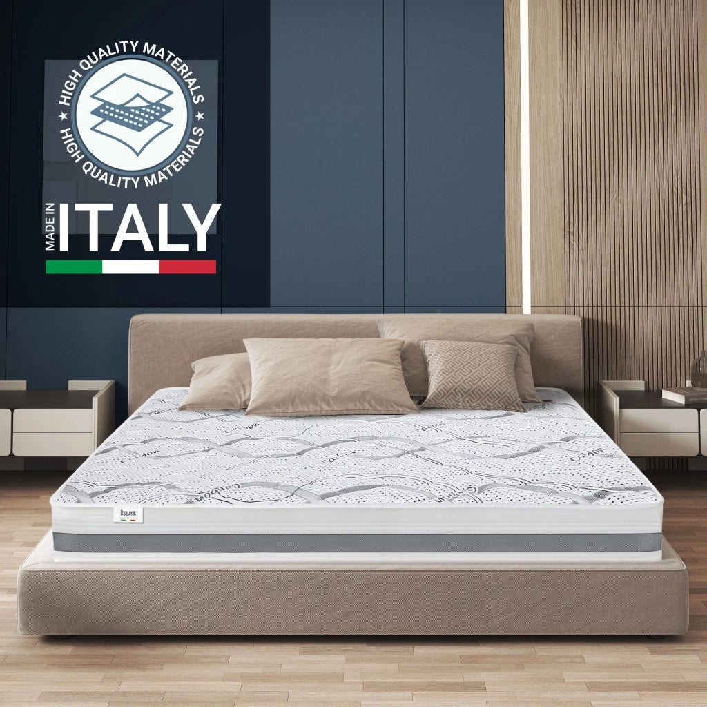 Materasso in Memory Foam a Una Piazza e Mezza 130x195 Altezza 22 cm | Rigidità media/alta | Tessuto Anallergico e Traspirante | Proprieta' Ortopediche Automodellanti | Prodotto in Italia