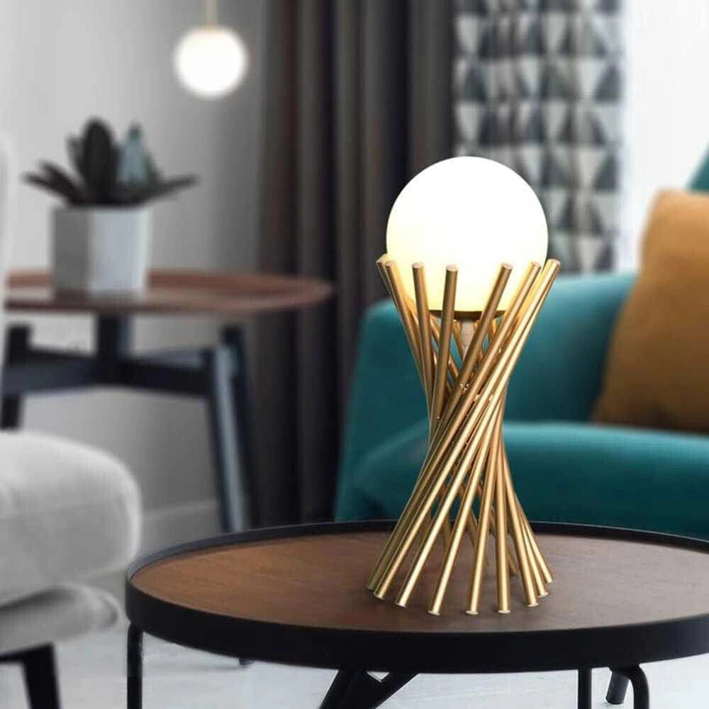 Lampada elegante da tavolo minimalista tubolare lume in metallo bronzo con sfera bianca in vetro G9