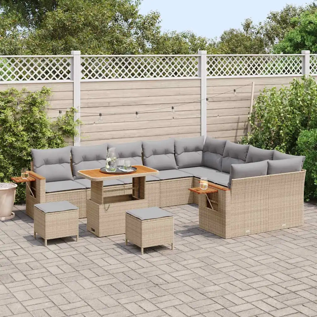 Set Divano da Giardino 13 pcs Beige e Grigio Chiaro polyrattan