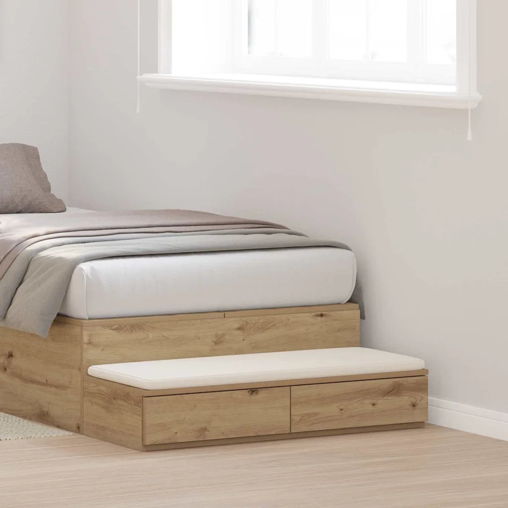 Cassetti per letto | Comodino | Armadio da Notte | Mobiletto da notte Rovere artigianale 90 x 36,5 x 16,5 cm