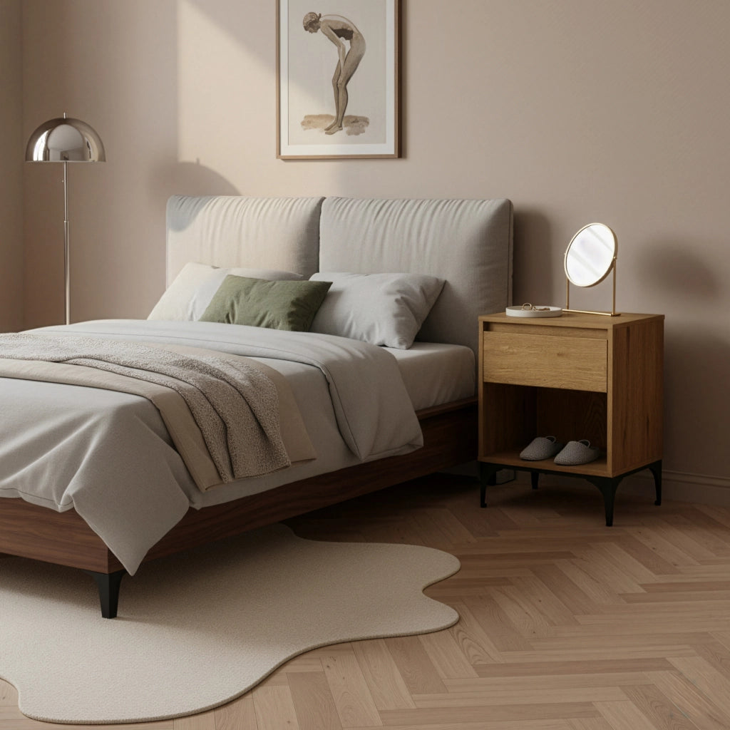 Tavolino Laterale Kistiandi Comodino con Cassetto 62 x 46 x 40 cm - Effetto Rovere Scuro [en.casa]