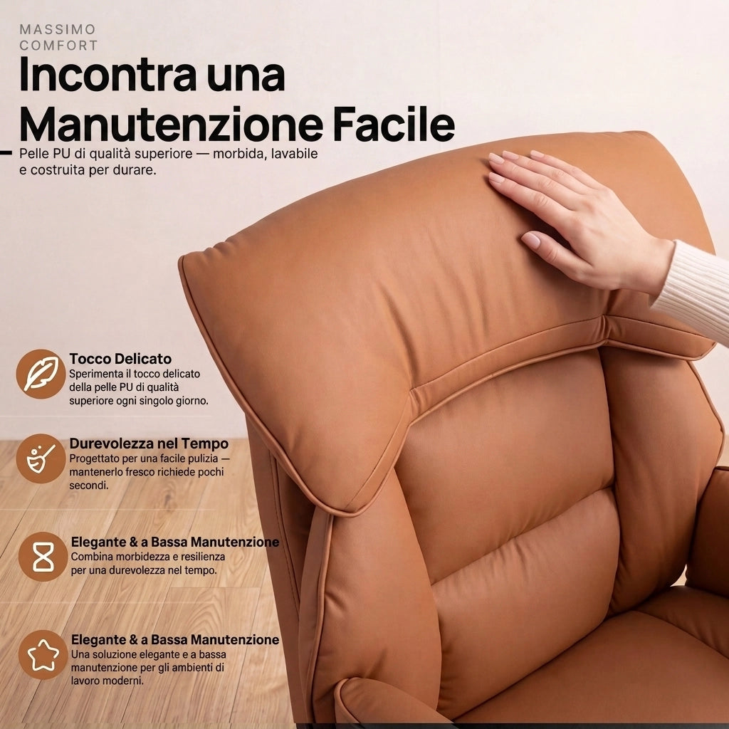 Sedia da ufficio ergonomica - Con corrimano e poggiapiedi - Con braccioli regolabili - Schienale regolabile - Marrone