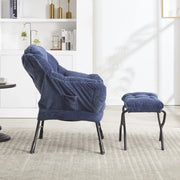Poltrona relax moderna con poggiapiedi e tascone laterale - Zephmum - Blu marino per spazi piccoli