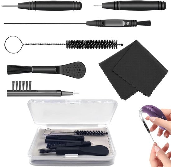 Kit di pulizia per apparecchi acustici 8 pezzi - Pulizia dei dispositivi acustici - Manutenzione degli apparecchi acustici - Leggero e duraturo - Incluso panno microfibra - Kit di pulizia per apparecchi acustici
