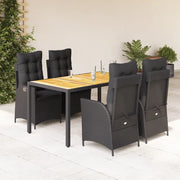 Set da Pranzo da Giardino 5 pz Nero con Cuscini in Polyrattan 3213097