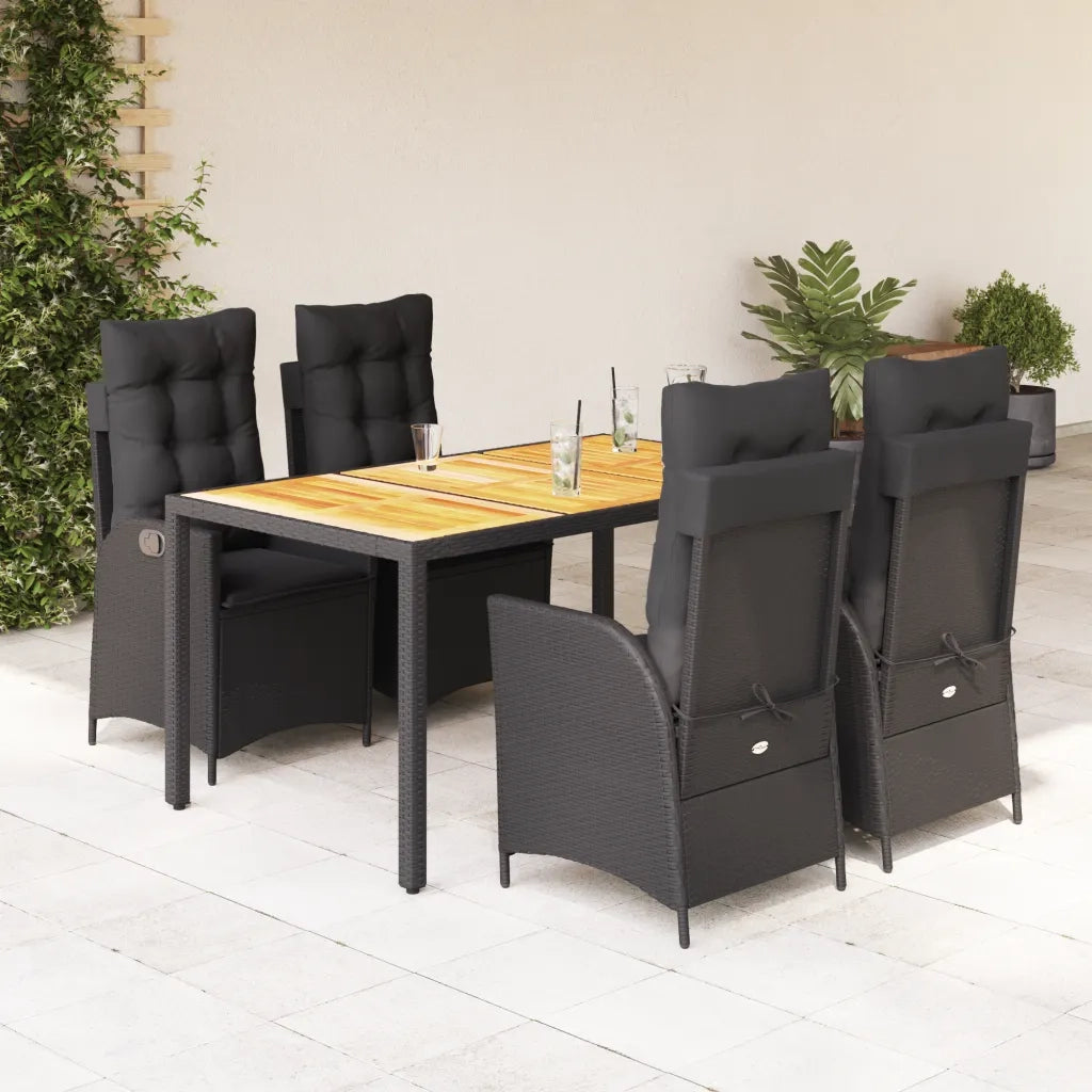 Set da Pranzo da Giardino 5 pz Nero con Cuscini in Polyrattan 3213097