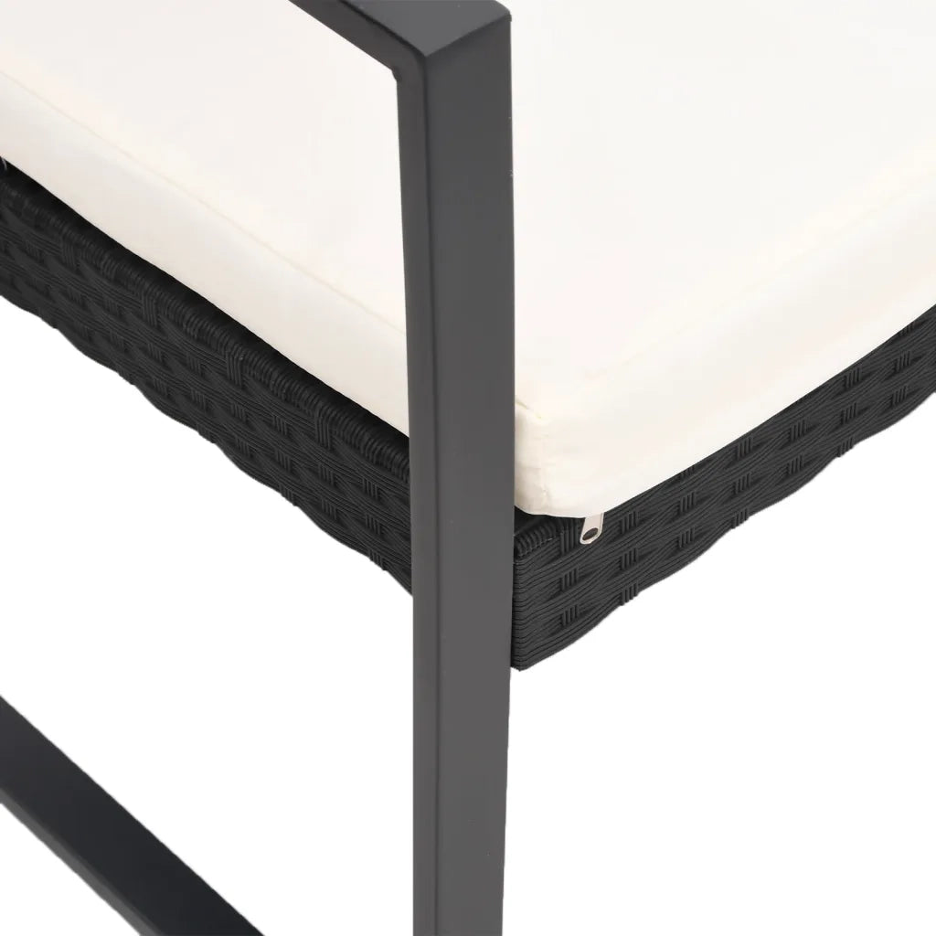 Set da Pranzo da Giardino 3 pz Nero con Cuscini in Rattan PP 360206