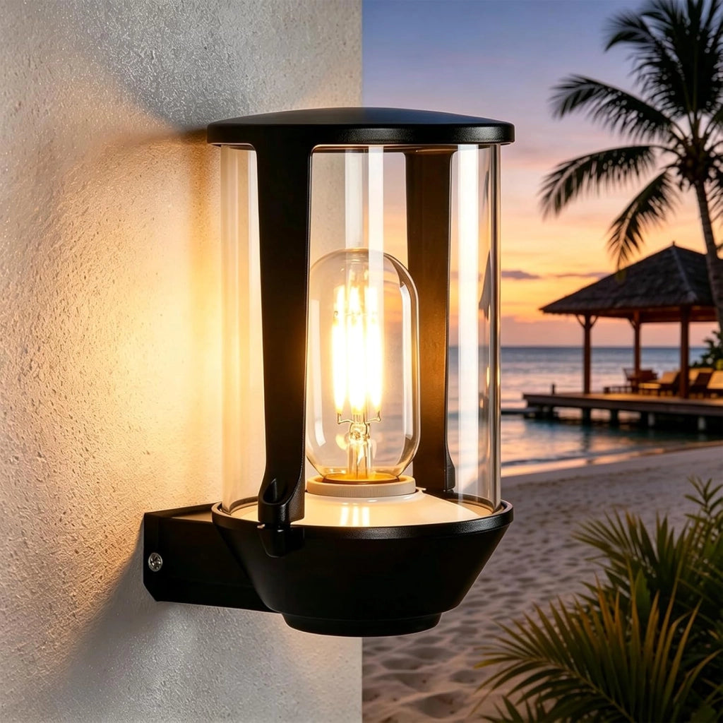 ZMH Lampada da Esterno Interno E27 Max 40W Nero per Terrazza Balcone/Parete Giardino Senza Lampadina