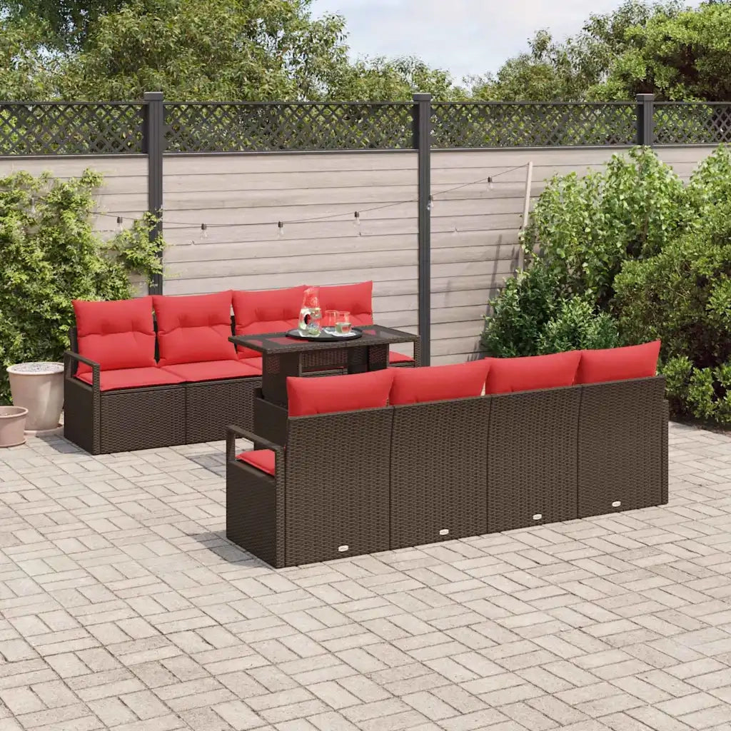 Set Divano da Giardino 9 pcs Marrone e Rosso polyrattan 3348790