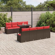 Set Divano da Giardino 9 pcs Marrone e Rosso polyrattan 3348790