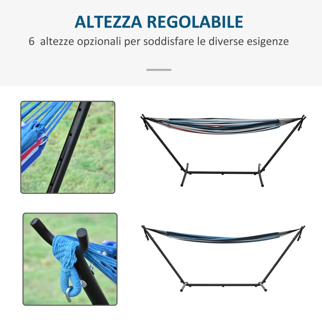 Amaca Autoportante con Supporto 298x117x105 cm Altezza Regolabile e Borsa di Trasporto in Metallo e Poliestere Bianco