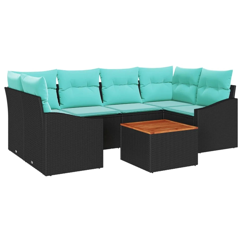 Set Divano da Giardino con cuscino 7 pcs Nero polyrattan 3347788