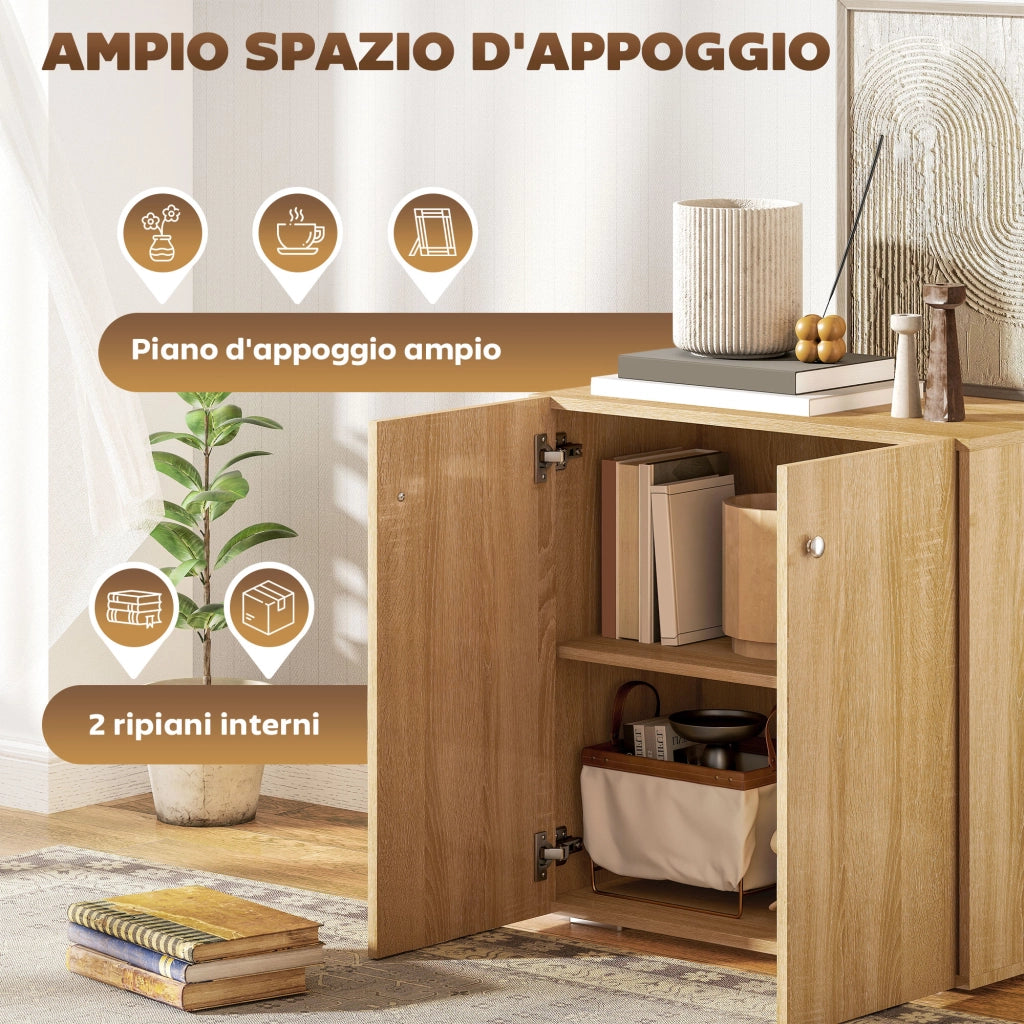 Mobiletto Multiuso a 2 Ante, Mobiletto Soggiorno o Ufficio in Legno con Maniglie in Alluminio, 70x39x70cm