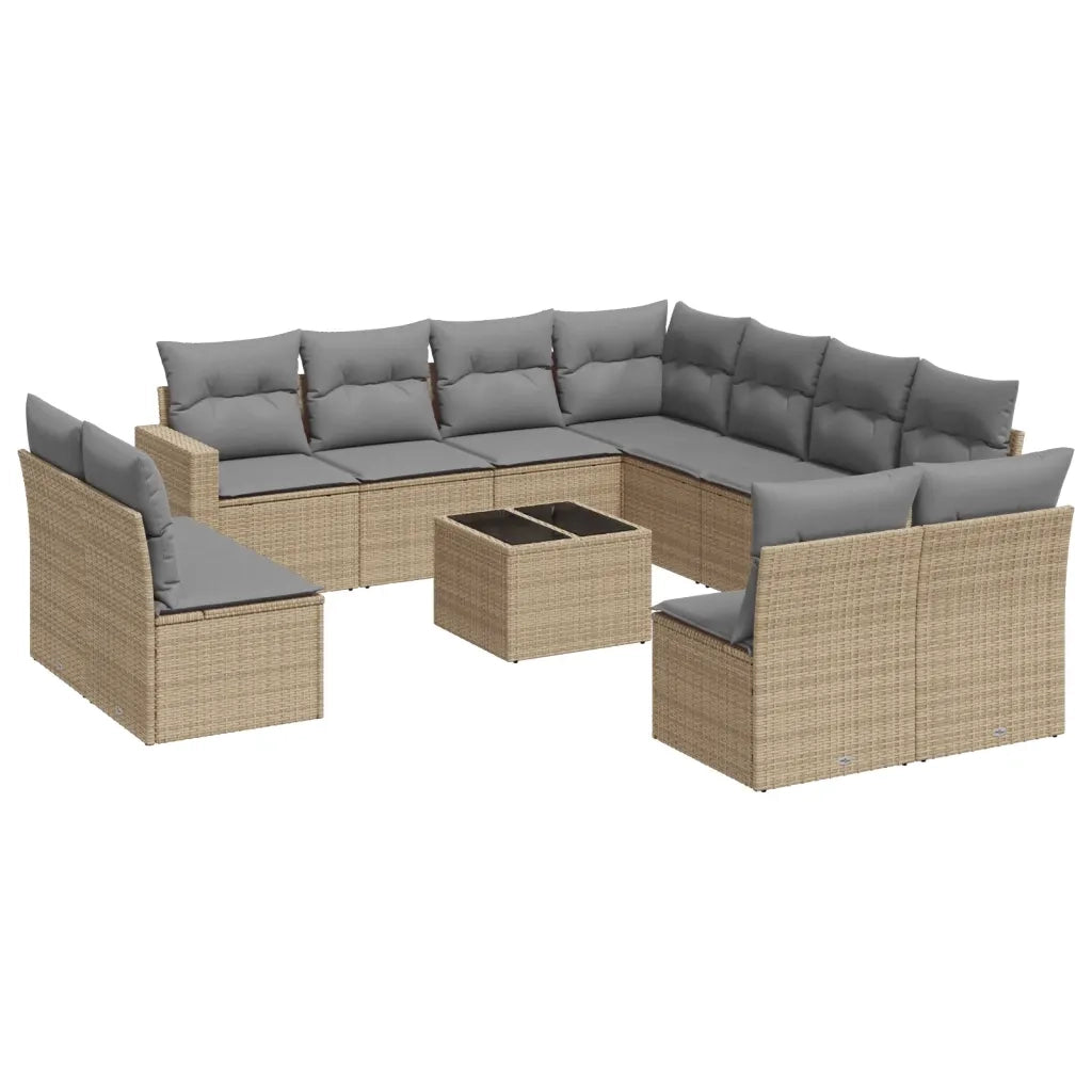 Set Divani da Giardino 12 pz con Cuscini Beige in Polyrattan