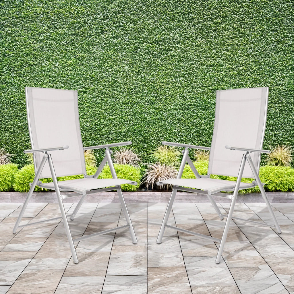 Coppia Da 2 Sedie Sdraio Pieghevoli Da Giardino Con Schienale Reclinabile In Acciaio Inox Tessuto Traspirante Resistenti All'Acqua Colore Grigio Sedia Terrazzo Poltrona Design Moderno