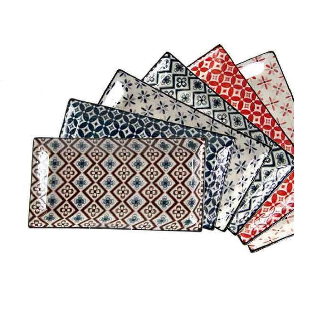 Trade Shop - Vassoio Rettangolare In Ceramica Decori Assortiti 24x12x1,8 Cm Cucina 737350 -