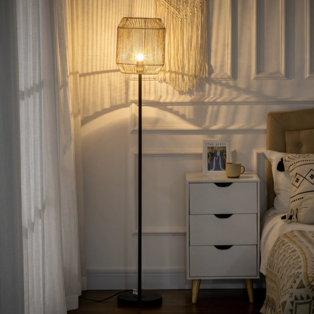 Lampada da terra con paralume in corda di carta design naturale ¨C zephmum ¨C E27 max 40W ?26x164H cm