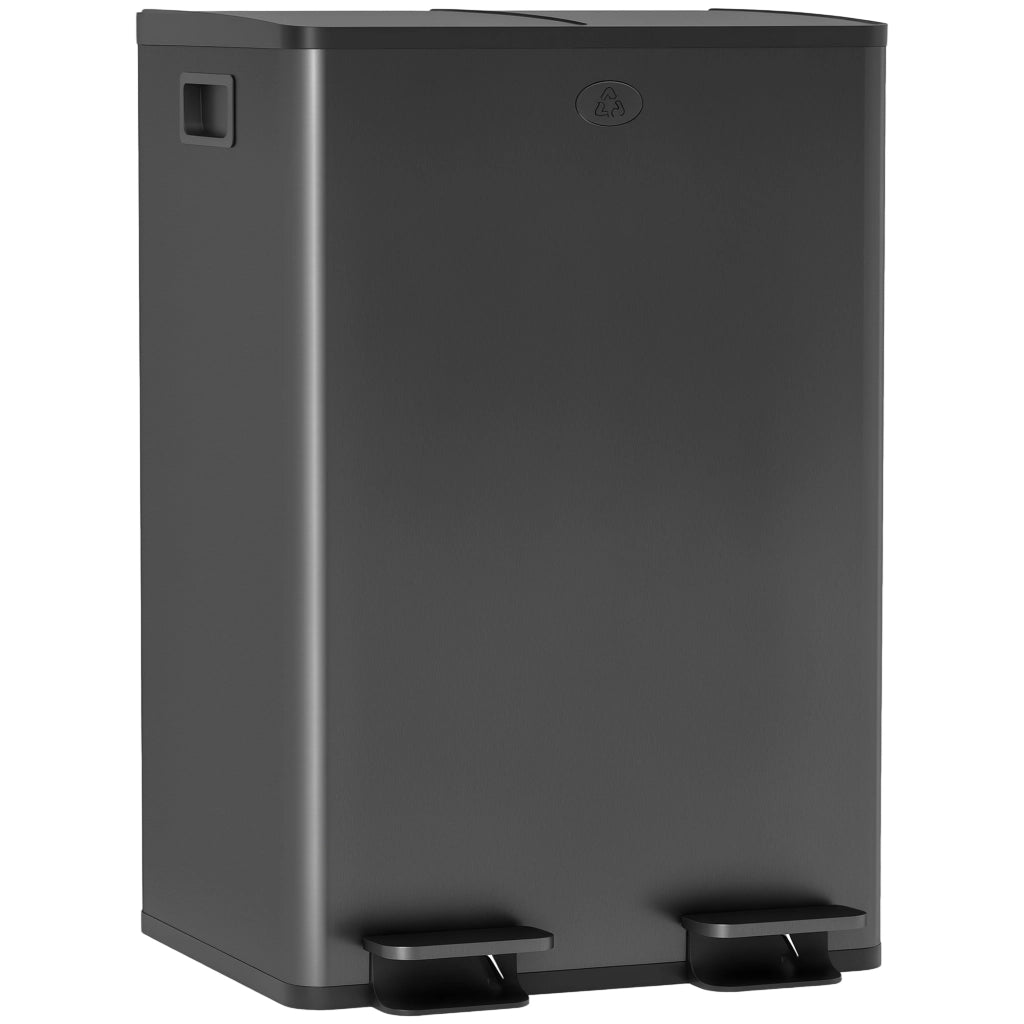 Pattumiera da Cucina 2 Scomparti ¨C Xylo ¨C 2x28L Acciaio Inox Nero Coperchio Soft-Close 45,8x36x67,6cm