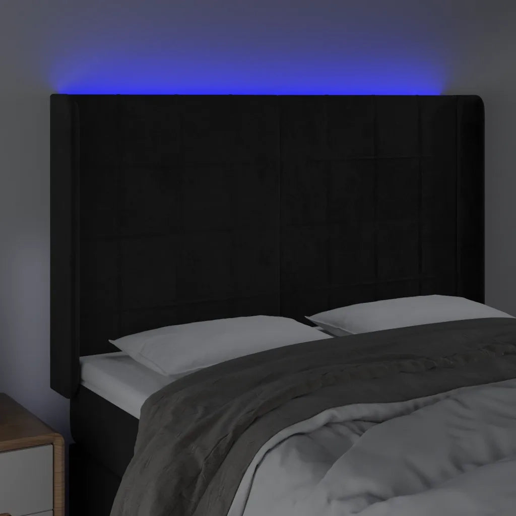 Testiera a LED Nera 147x16x118/128 cm in Velluto 3124098