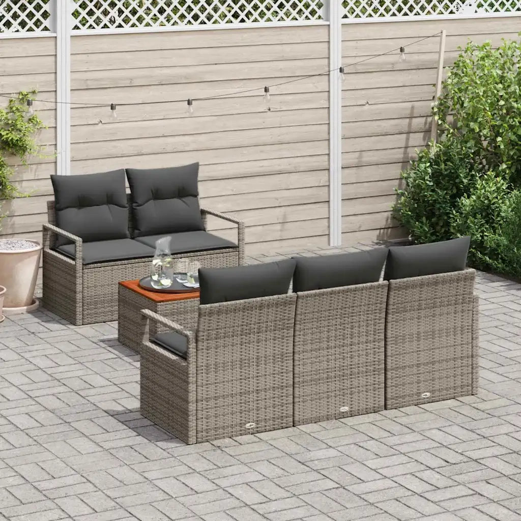 Set Divano da Giardino con cuscino 6 pcs Grigio polyrattan