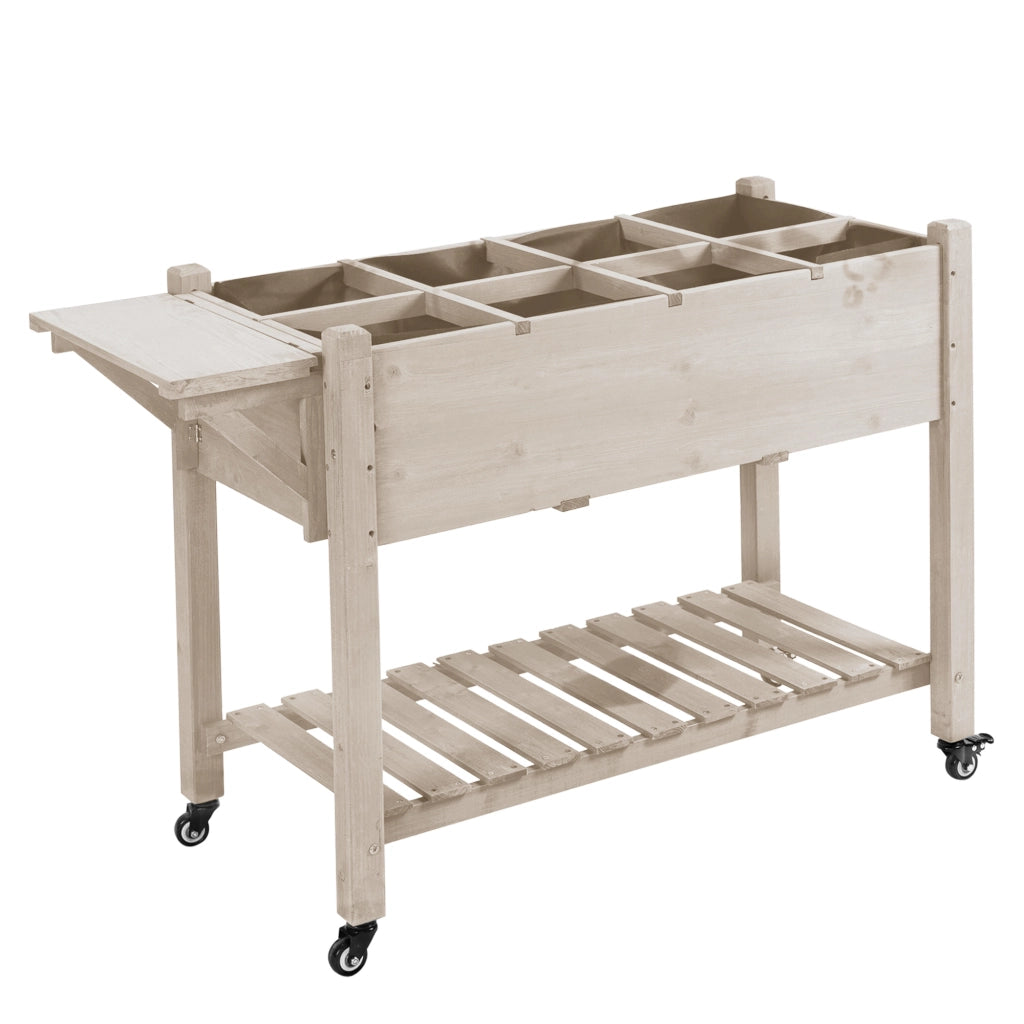 Fioriera da Esterno a 8 Sezioni 123x54x87 cm con Ripiano Laterale e Mensola in Legno di Abete Legno