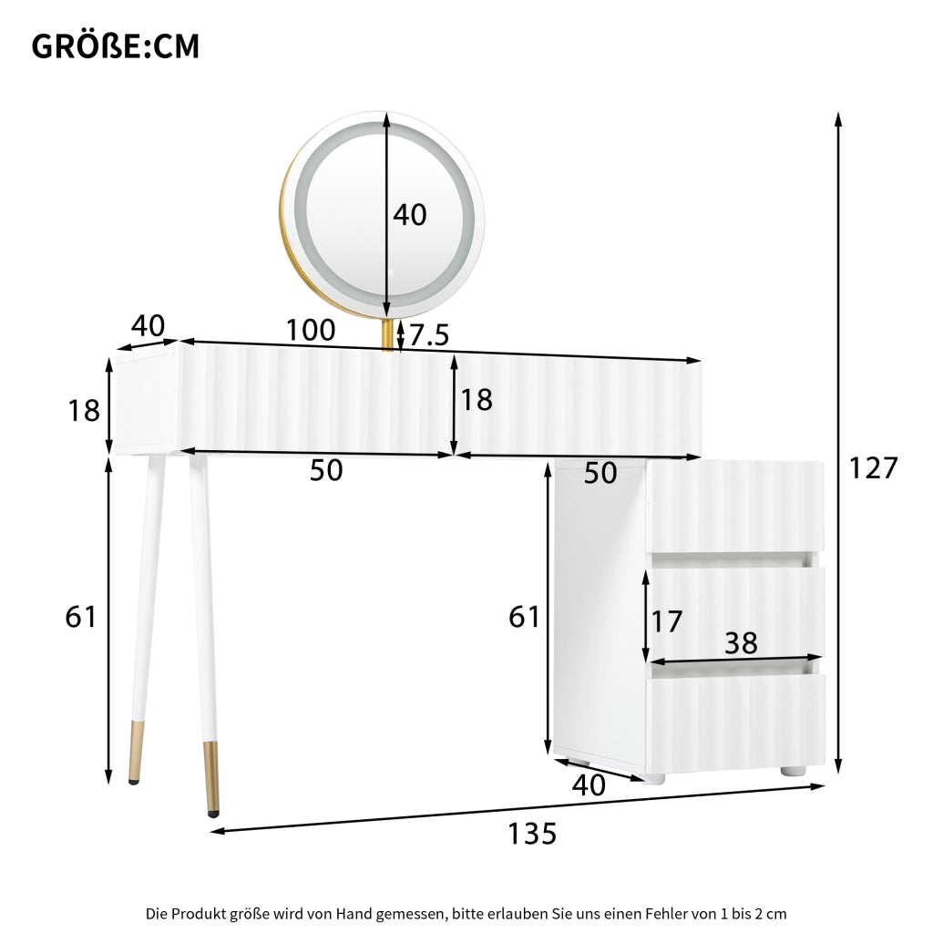 TOELETTA con specchio LED, 100x40x127 cm, bianco, 5 cassetti