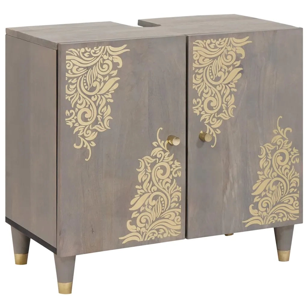 Set di Armadi da Bagno | Armadio da bagno 2 pz Grigio Legno di mango massello