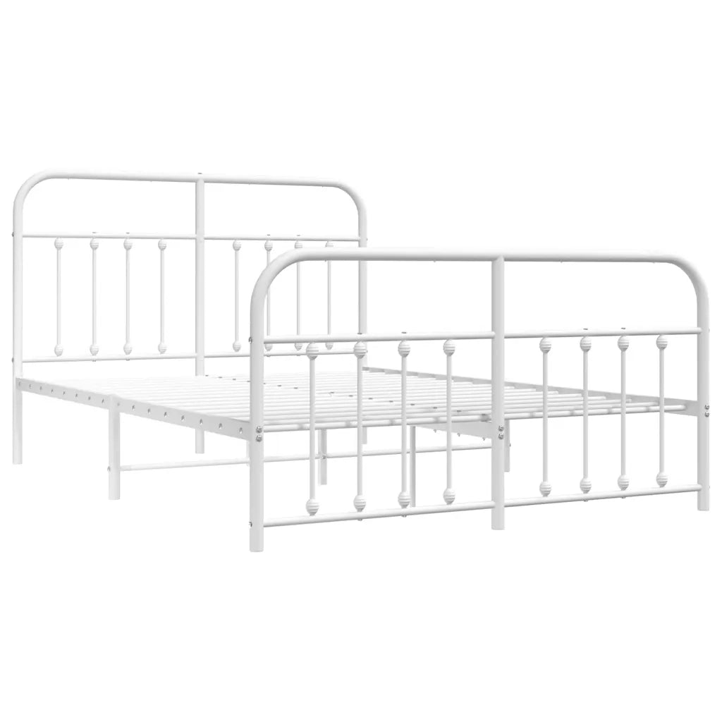 Letto matrimoniale | Letto per adulti | Giroletto con Testiera e Pediera Metallo Bianco 140x190 cm