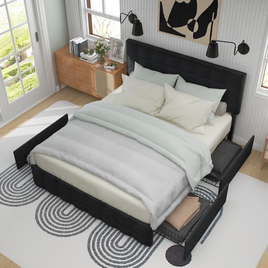letto imbottito lino nero 140 x 200 cm