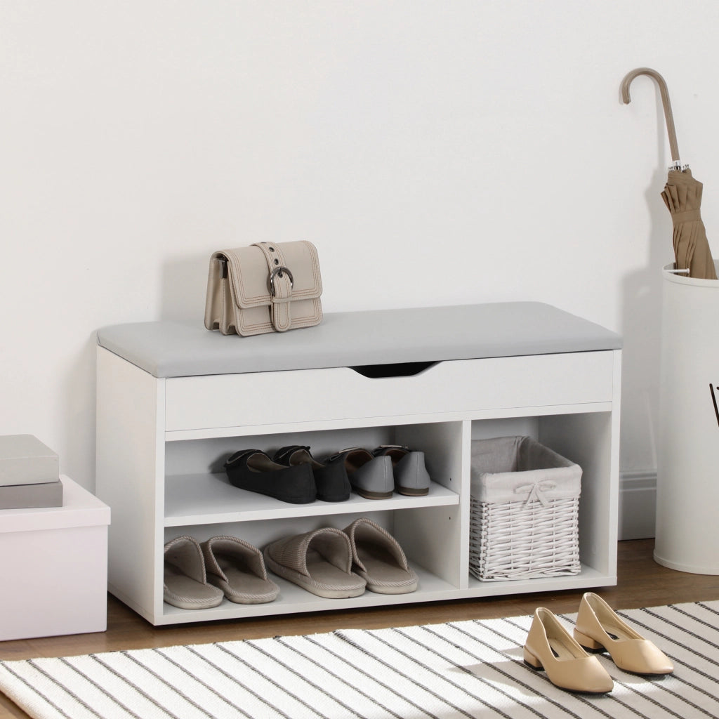 Scarpiera con Panca e Vani Aperti ¨C zephmum ¨C Legno Bianco 80x35x90 cm