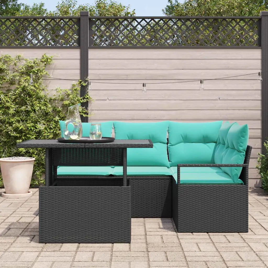 Set Divano da Giardino con cuscino 5 pcs Nero e blu polyrattan 3348822