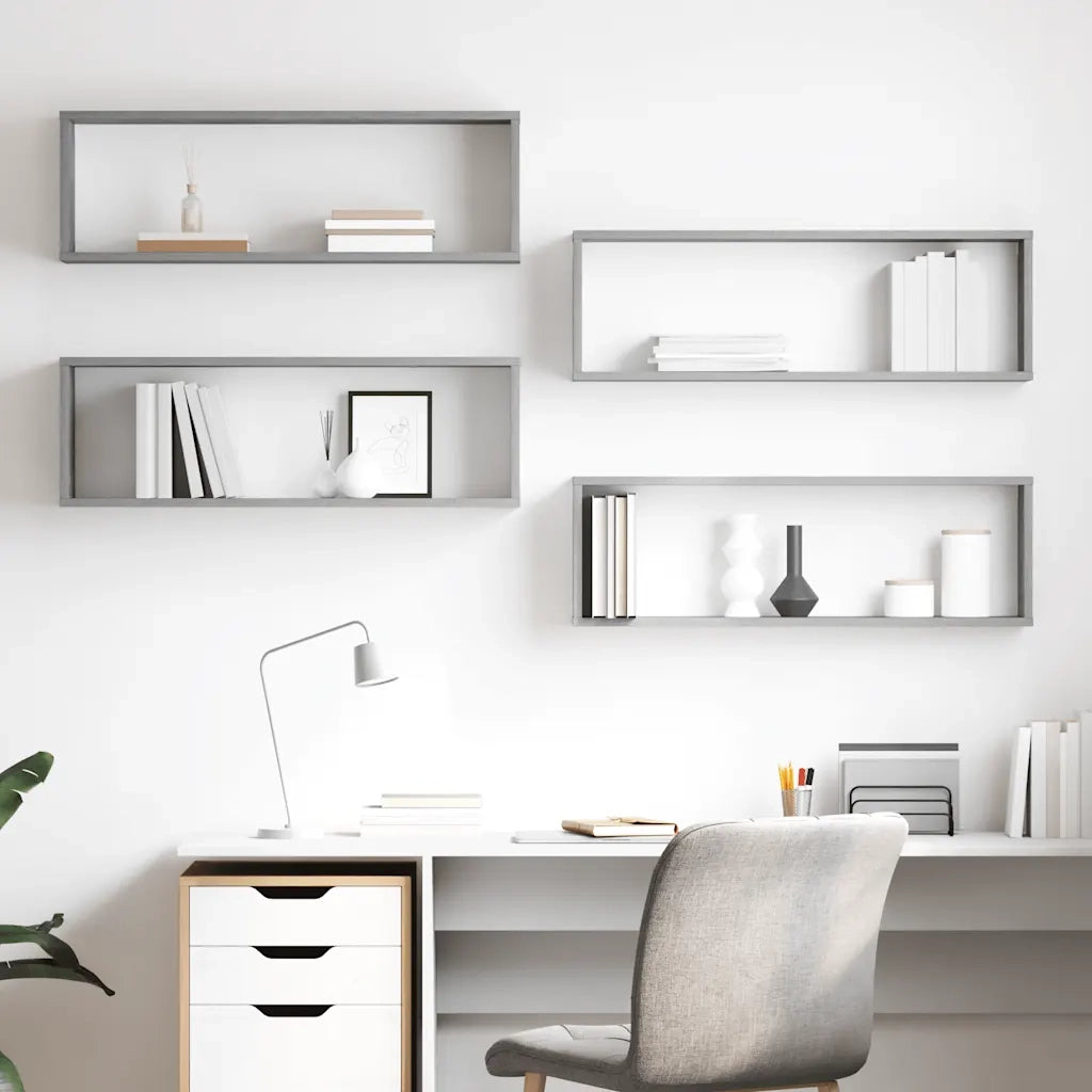 Mensole Parete Cubo 4pz Grigio Cemento 80x15x26,5cm Multistrato 807119