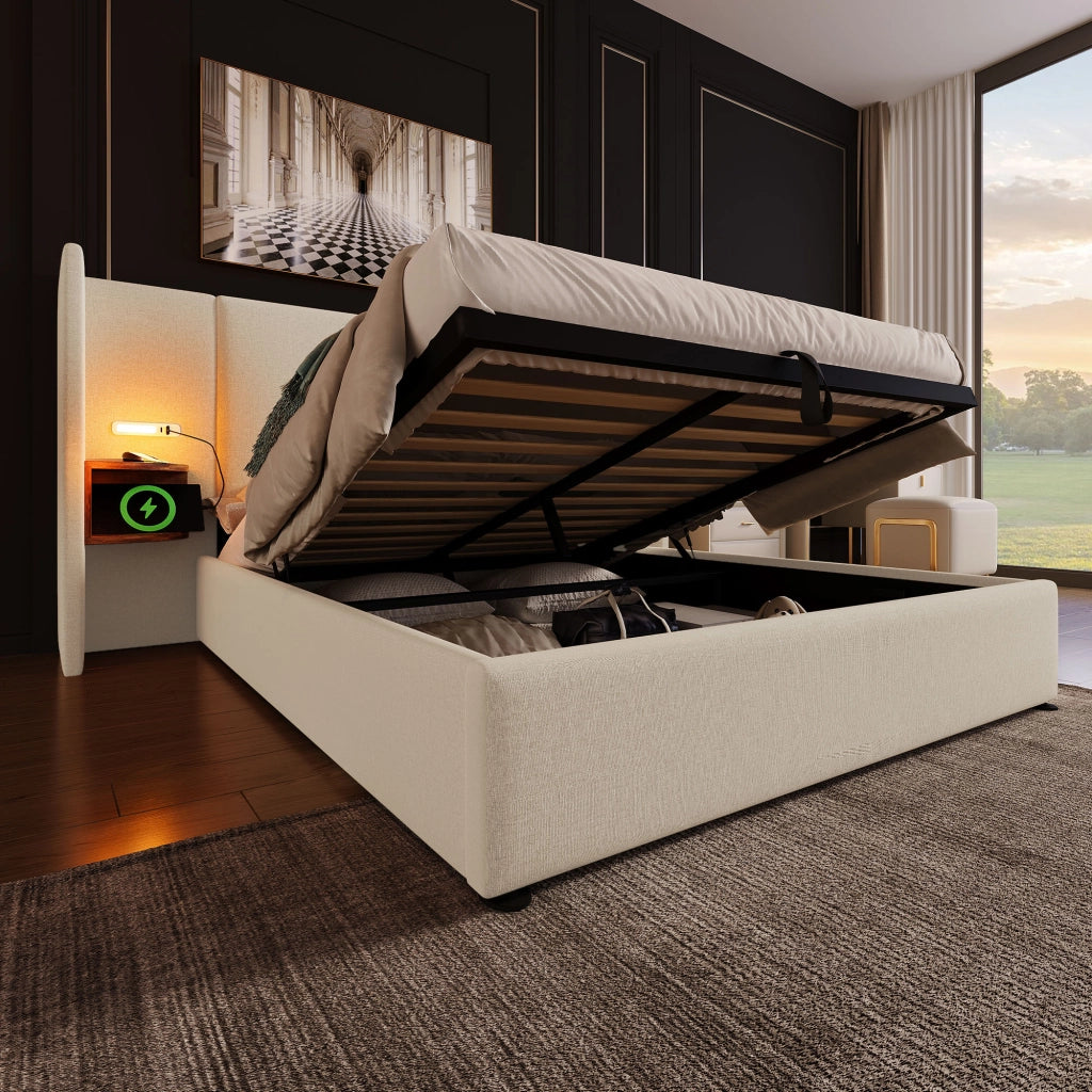 DESMIU Letto Contenitore Letto Matrimoniale con USB, Type-C e Lampada da Lettura 160 × 200 cm senza materasso