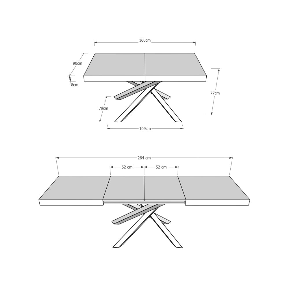 Tavolo Allungabile 160-264x90x77 cm Volantis Cashmere Telaio Antracite