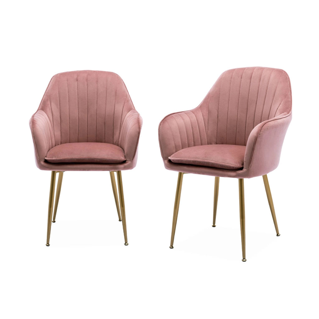 Set 2 poltrone in velluto con gambe in metallo, rosa antico