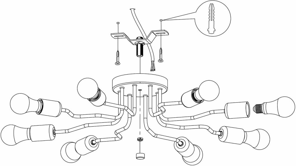 Lampdario da Soffitto Plafoniera Lampada 8 Luci E27 Bianco Orazio Plafone EGLO