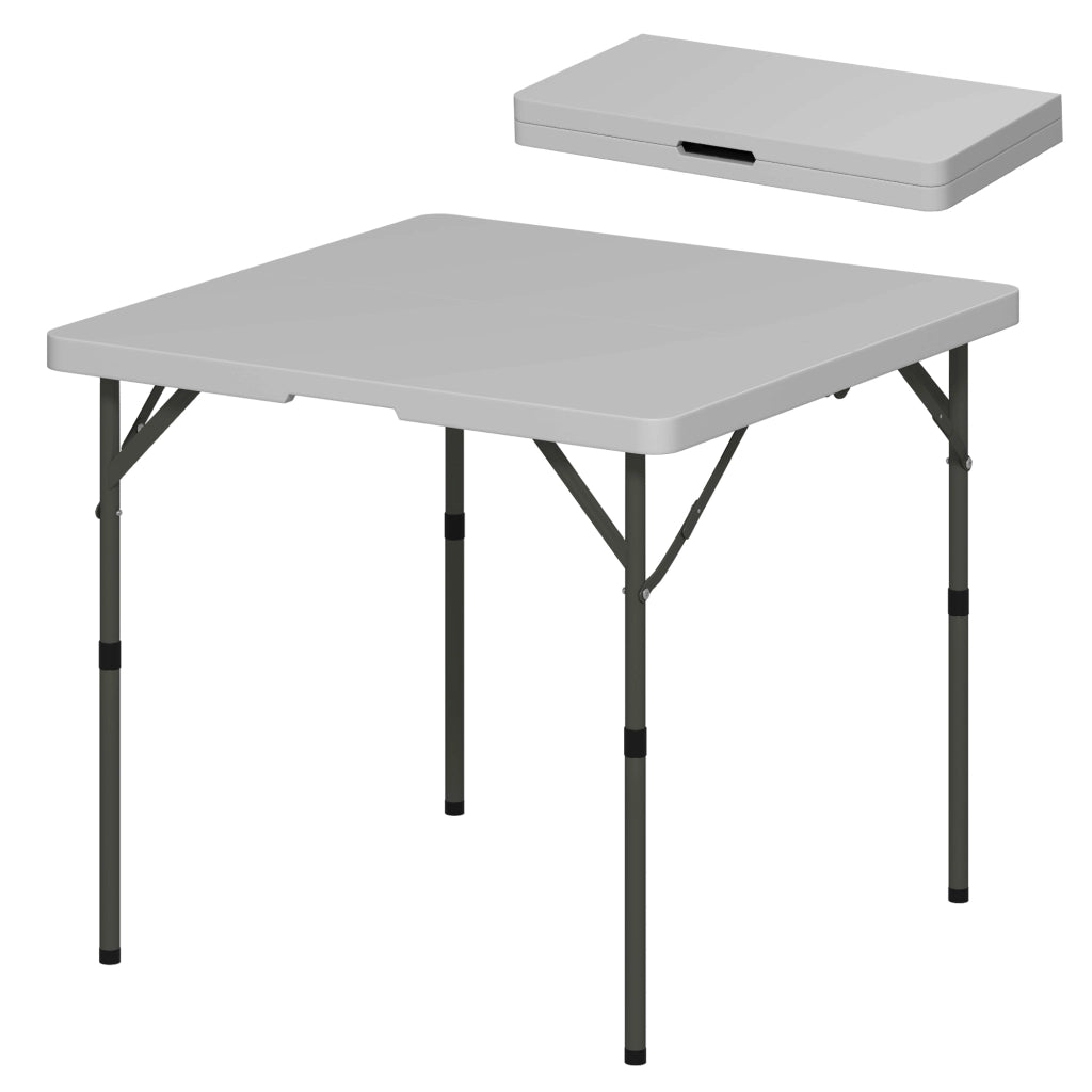 Tavolo da Campeggio Pieghevole ¨C Xylo ¨C Regolabile 2 Altezze HDPE Metallo 86x86x74cm Grigio Scuro