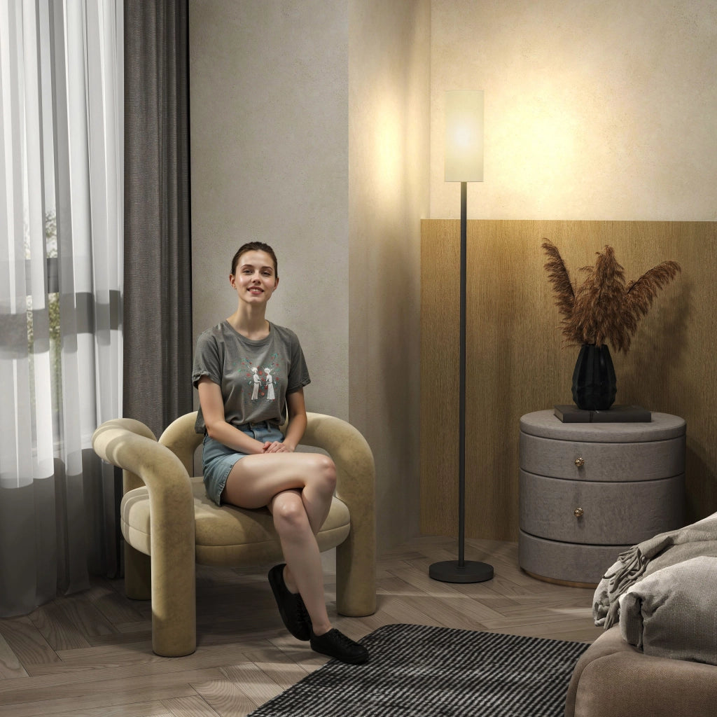 Lampada da Terra ¨C Xylo ¨C Paralume Effetto Lino Bianco con Interruttore a Pedale