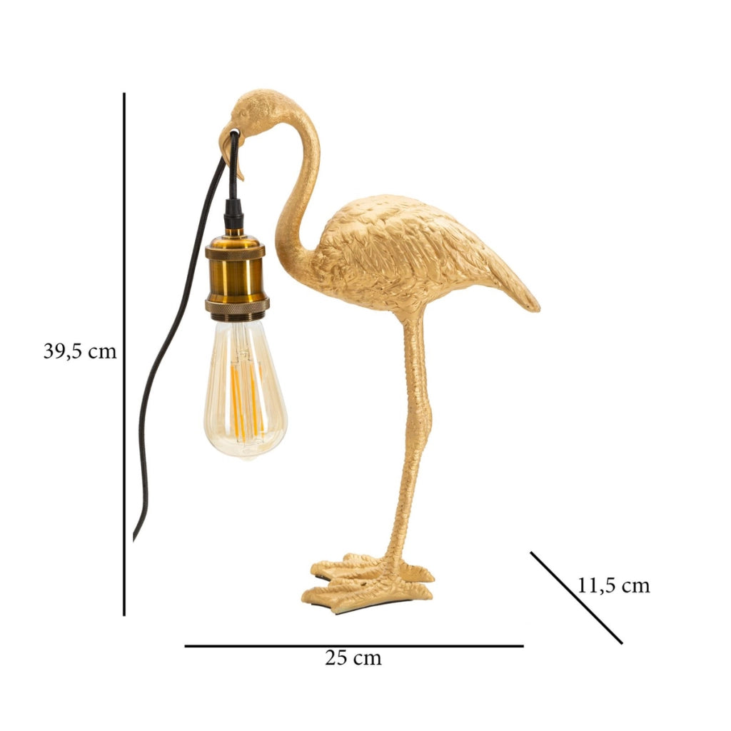 Lampada da tavolo Flamingo piccola in resina dorata