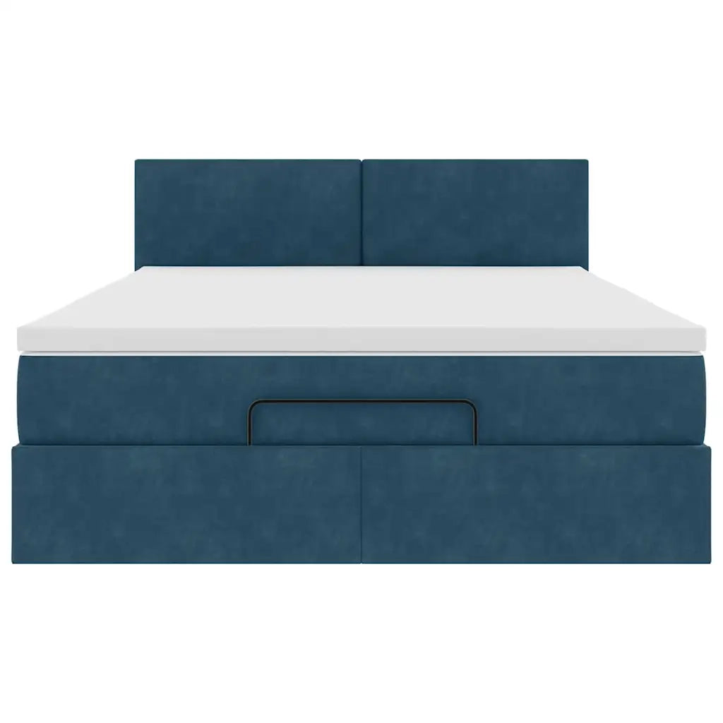 Struttura Letto Pouf con Materasso Blu 140x200cm in Velluto 3311709
