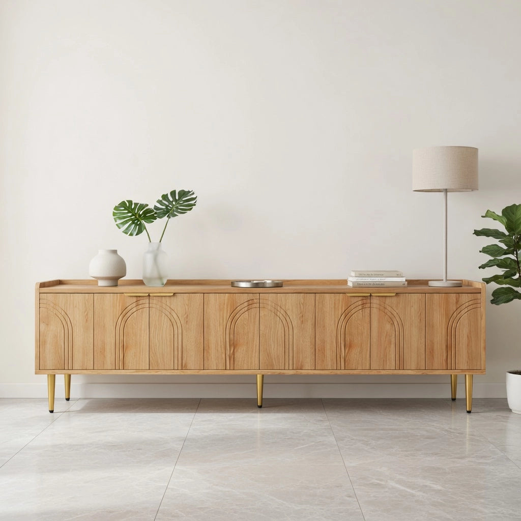Cassettiera TV in MDF naturale; lunghezza 170 cm