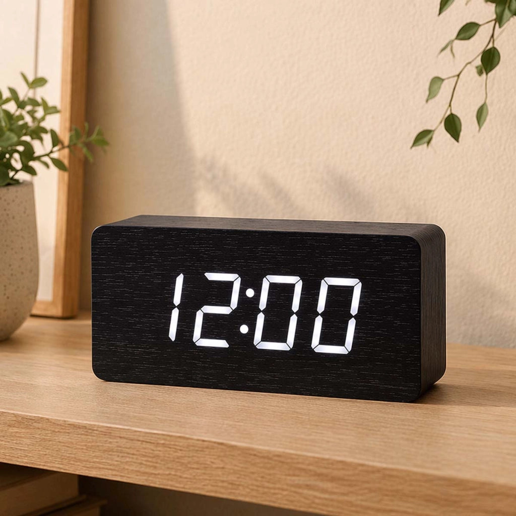 Orologio in Legno con Display LED Digitale Chiaro Nero Avizar