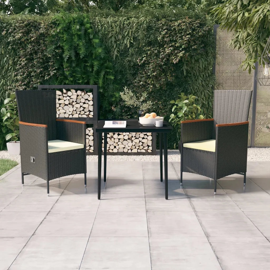 Set da Pranzo da Giardino 3 pz | Set Salotto da Giardino con Cuscini Nero