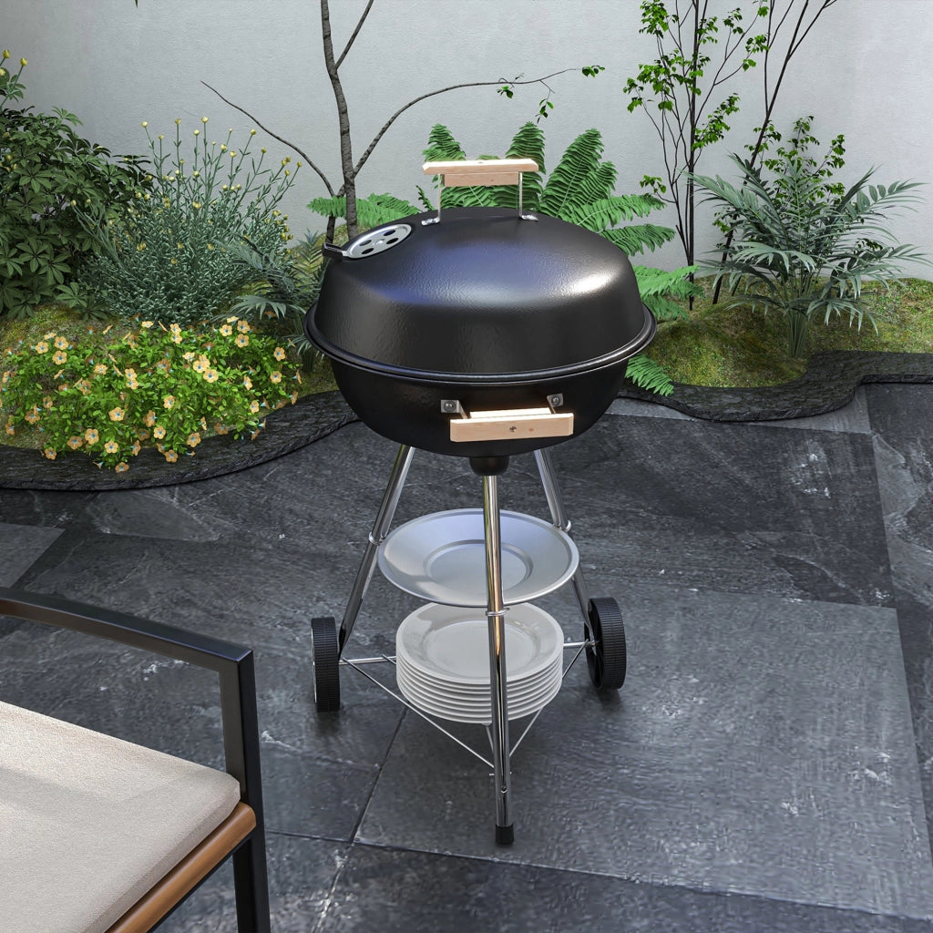 Barbecue a Carbonella ¨C Xylo ¨C Griglia Acciaio con Coperchio e Ruote, Nero