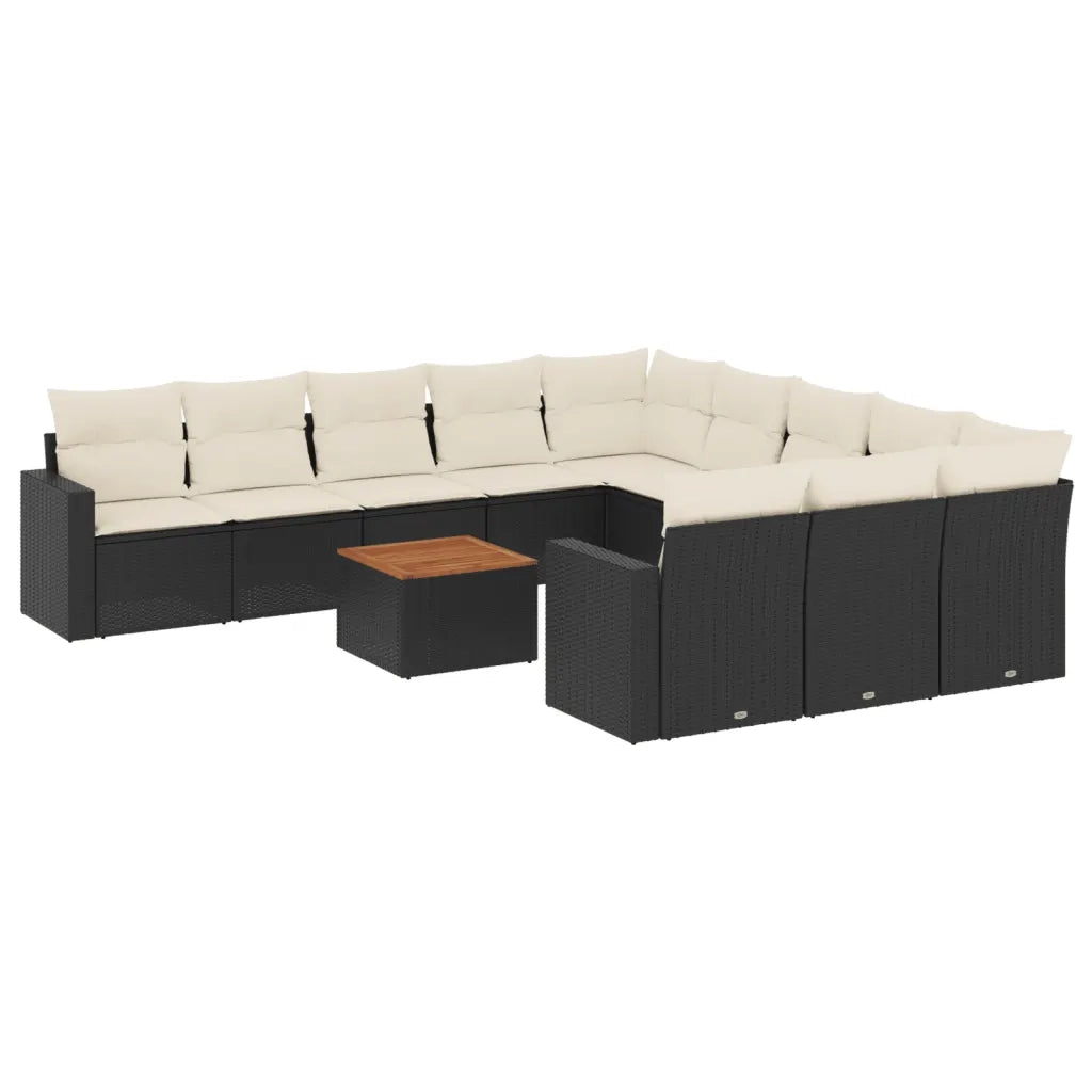 Set Divani da Giardino 12 pz con Cuscini Nero in Polyrattan