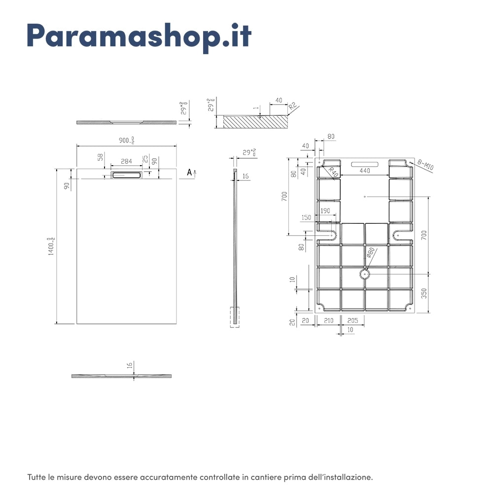 Piatto doccia 90x140 cm in marmoresina bianco effetto pietra | Paros